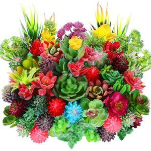 50 Fake Succulent Plants Mini Artificial Cactus Bulk Home Decor DIY Picks Set